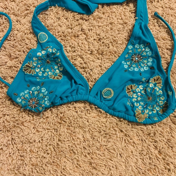 ❤️Teal bikini with gold embossed patterns - Picture 3 of 5
